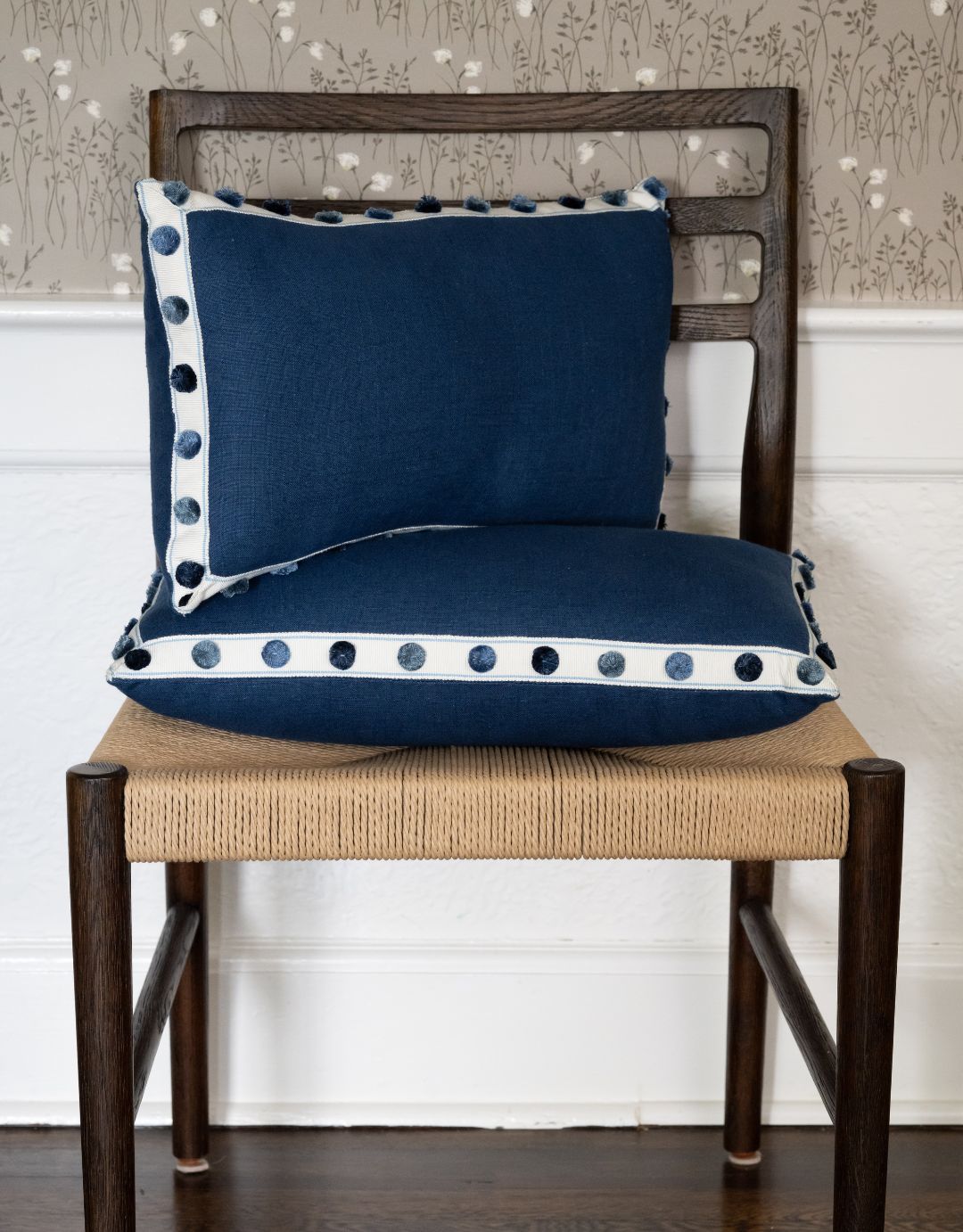 Sapphire Lumbar Pillow with Odessa Denim Trim